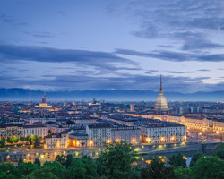 Turin (Torino), high definition panorama at twilight